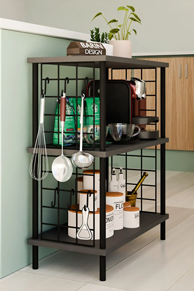 3 Raflı Telli Çevir-Kur Çok Amaçlı Raf Ünitesi | Metal Gövde Mutfak Düzenleyici | Pratik Organizer